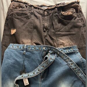 Fashion Nova Blue Denim Belted Jeans + Black Acid Wash Jeans (PLUS SIZE 18)